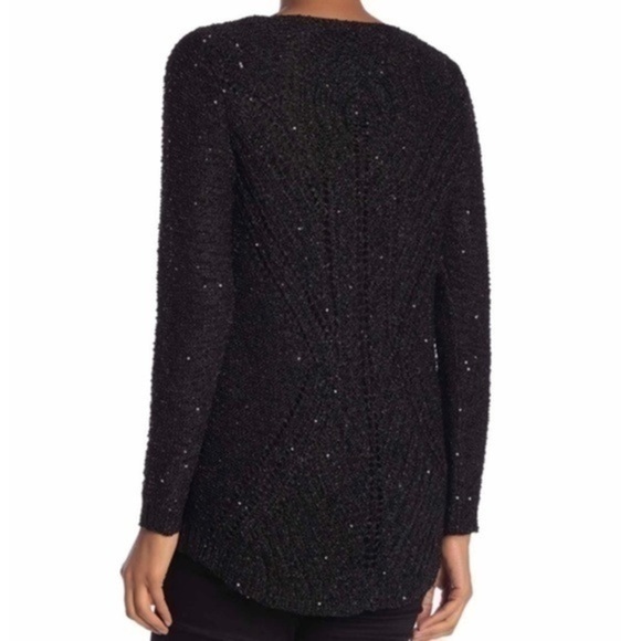NEW Papillon Sweater Black Knit Sequins Sparkly High Low Women’s Sweaters Size M - Picture 3 of 3